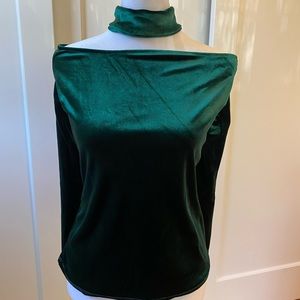 Green velvet style shoulder less top